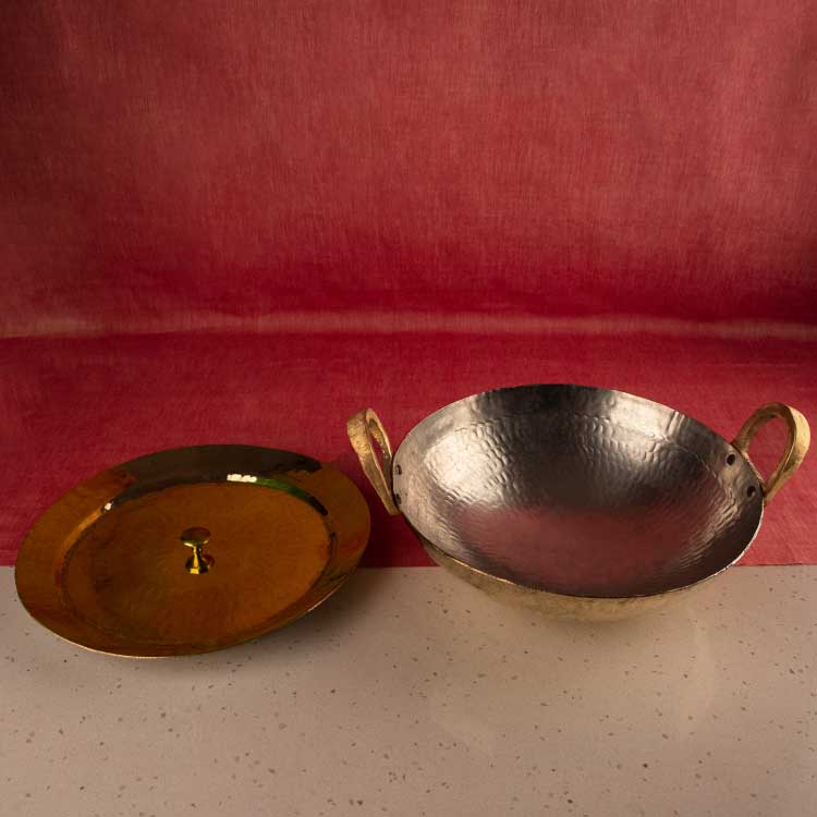 Set of 3 Brass Woks / Kadhai (Circular & Deep cooking/ serving Utensil –  ptalusa