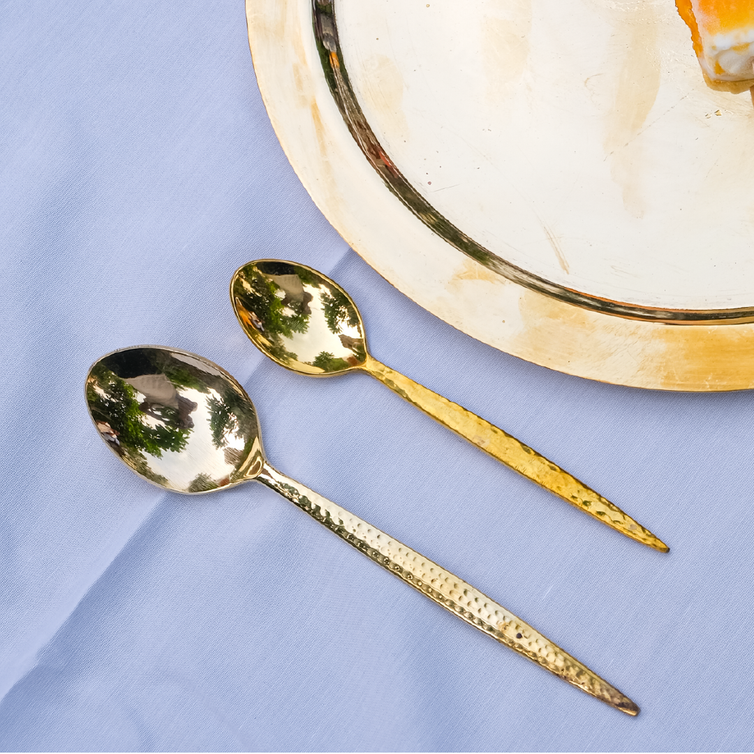 Brass hammered cutlery set (Set of 6)
